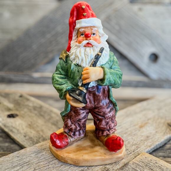 Vintage Folk Art Santa Dressed Up As Clown w/ Musical Instrument, Christmas, 6"H - Picture 9 of 13